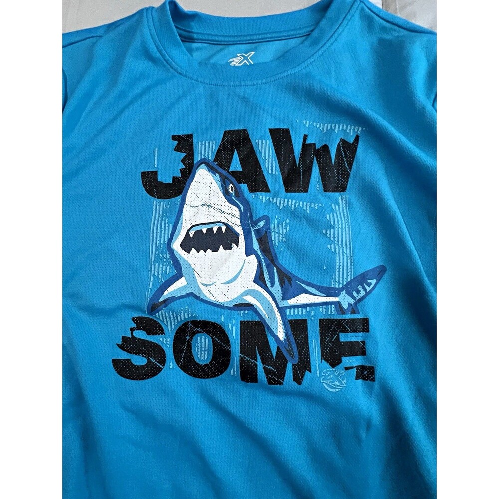 ZeroXposur Boys UPF 50+ Shark Graphic Tee 14/16 Blue Crewneck Short Sleeve
